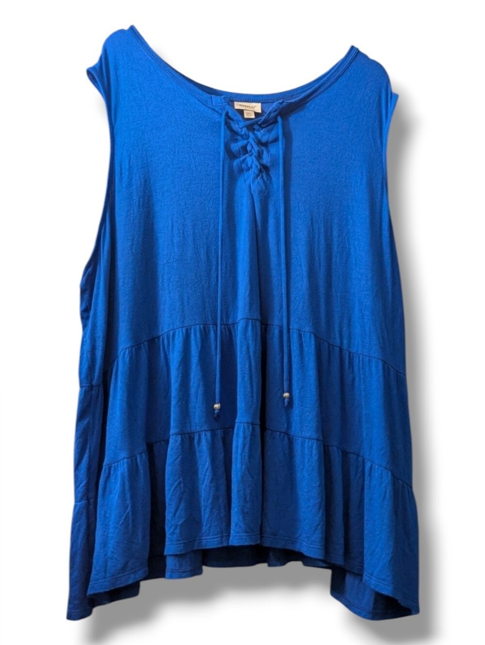 Royal Blue Avenue Lace-Up Tiered Sleeveless Tunic Top/ Mini Dress Plus Sz 30/32